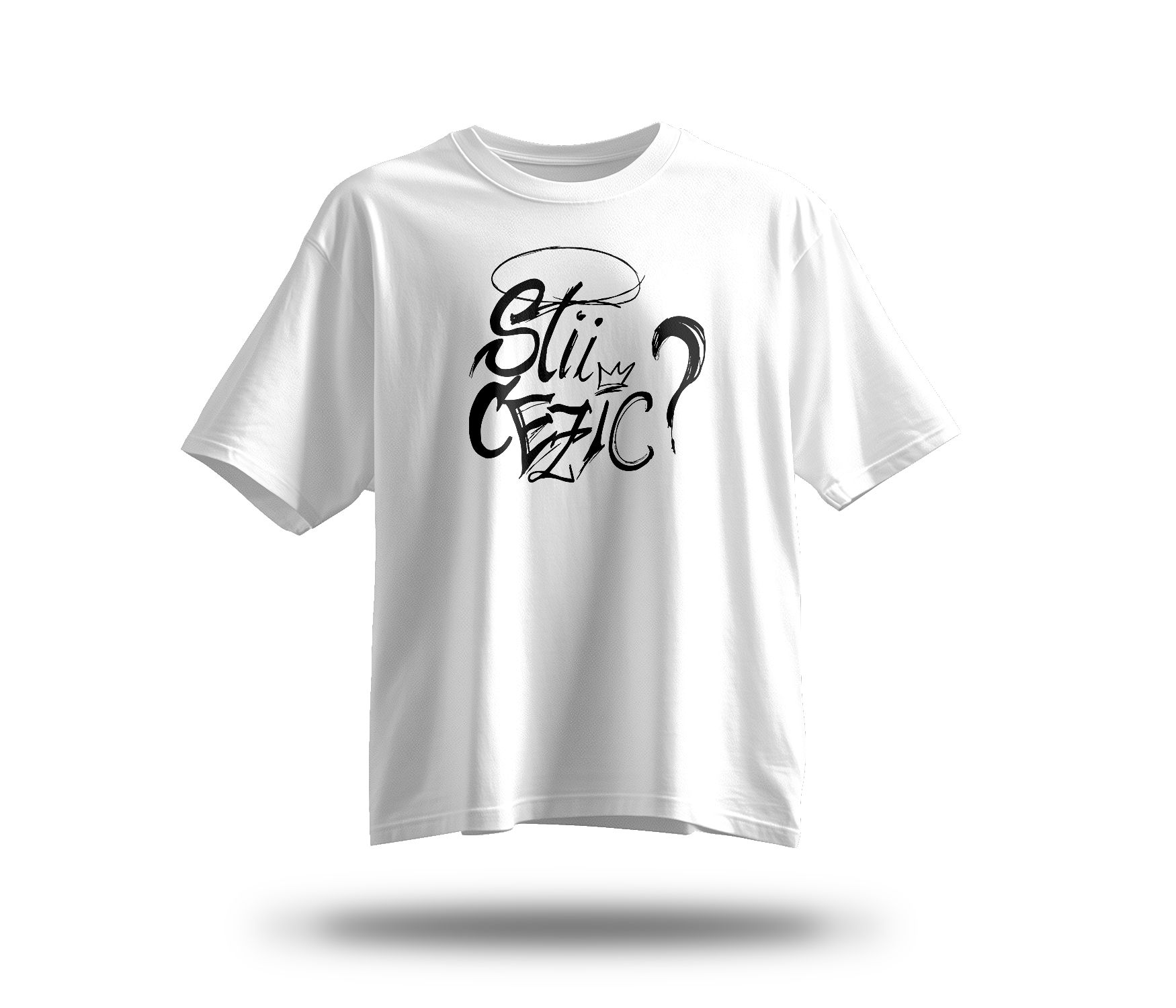 Tricou oversize CEZIC alb cu logo-ul graffiti Știi ce zic
